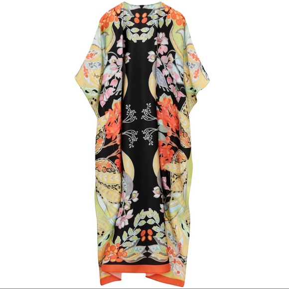 Zara RARE Multicolored Floral Printed Asian Satin Kimono Kaftan Scarf Midi Dress - Picture 6 of 15